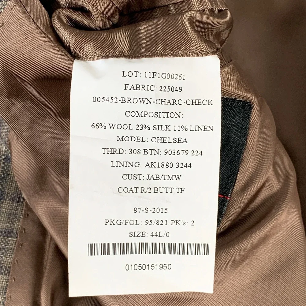 Jos A Bank Blazer Jacket Men 44L Brown Check Linen Silk Wool Sport Coat Chelsea